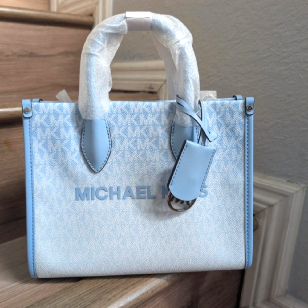 NWT Michael Kors Mirella Small Ombré Signature Logo Crossbody Bag Light Sky